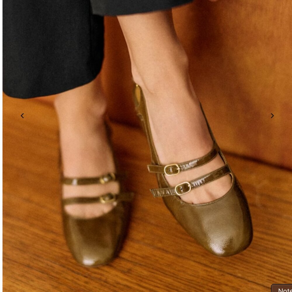 Sezane Olive Green Patent Leather Slingback Heels - Picture 2 of 11